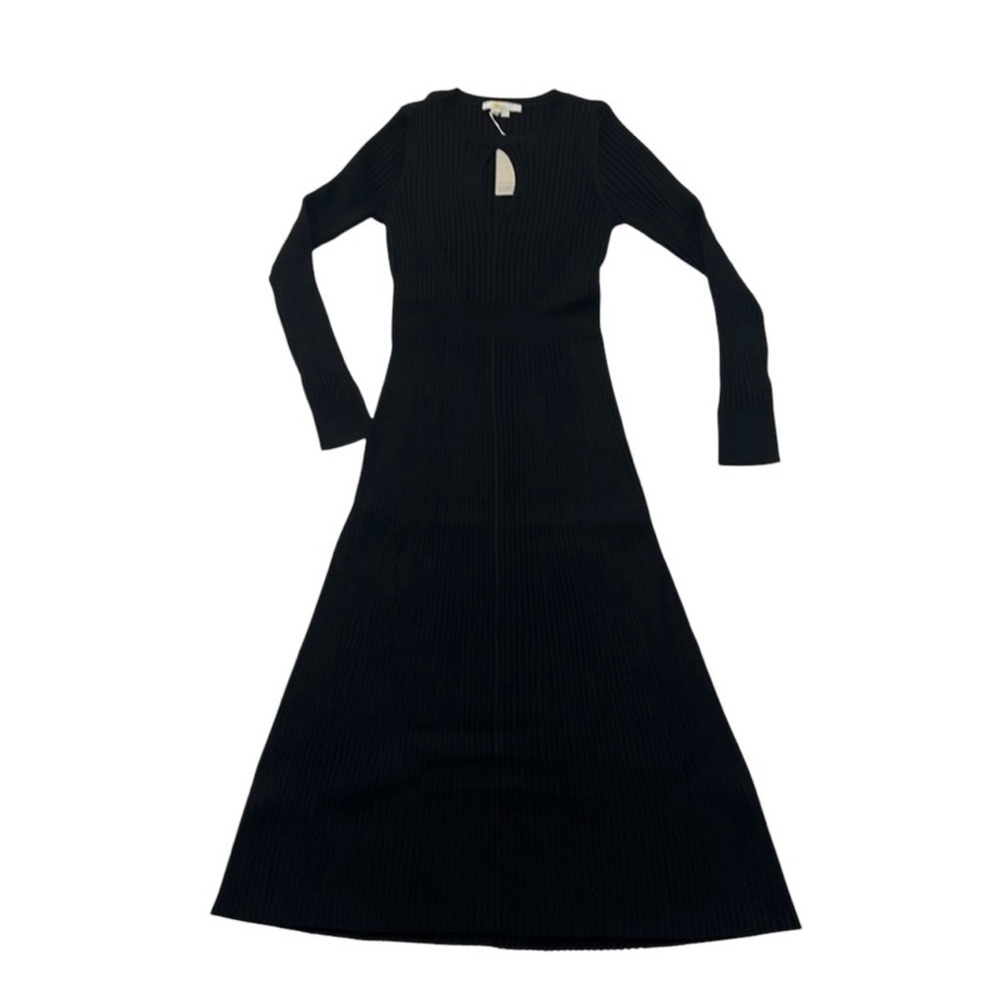 Boden US sz 8 black ribbed sweater maxi dress, keyhole neckline & long sleeves